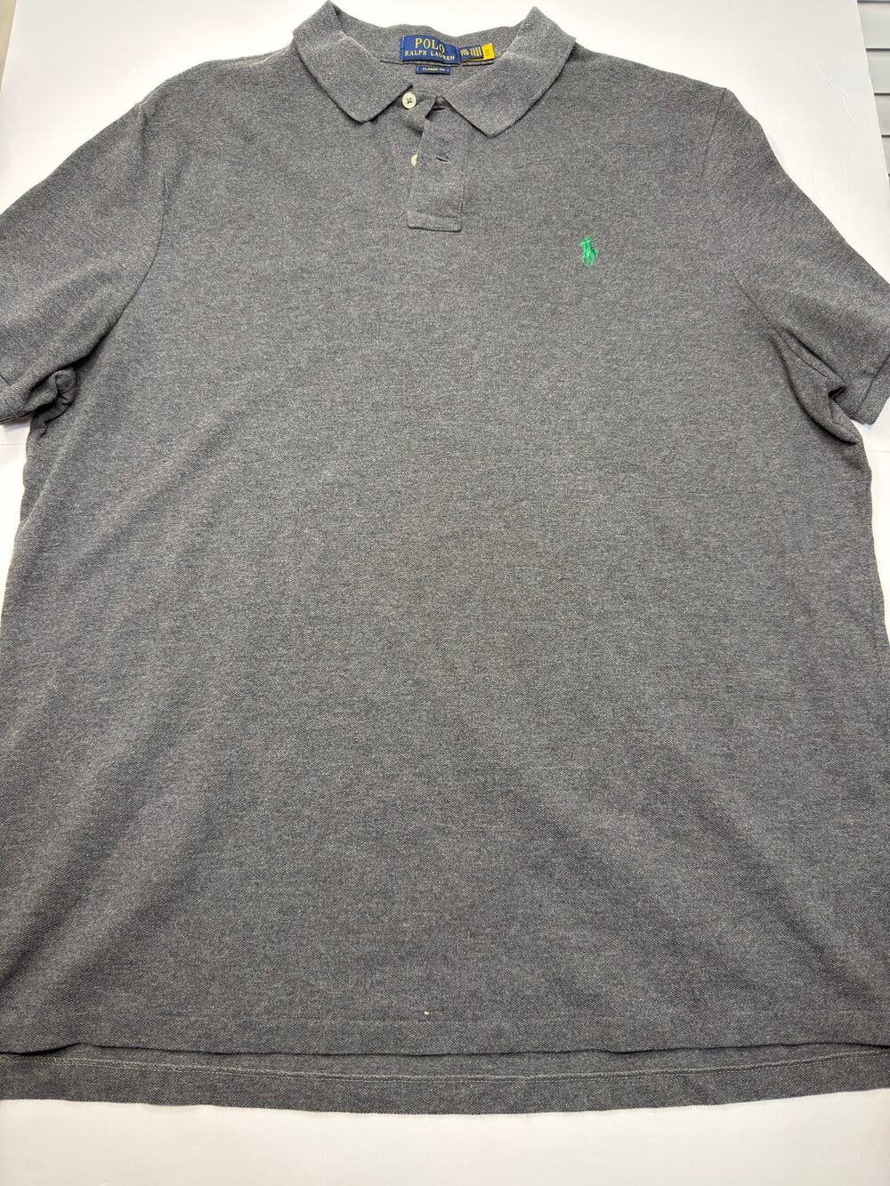 Polo Ralph Lauren Mens Charcoal Gray Cotton Mesh Polo Green Pony Short Sleeve